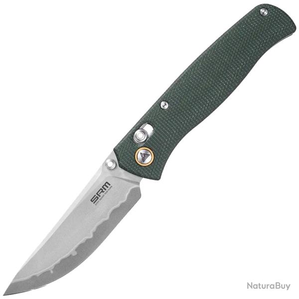 Couteau pliant SRM Medal laminated 140Cr Green Micarta 255L-MG3