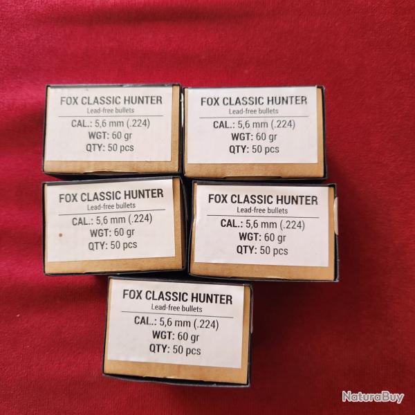 Ogives Fox Classic Hunter 5,6 mm (.224) bo�te de 50