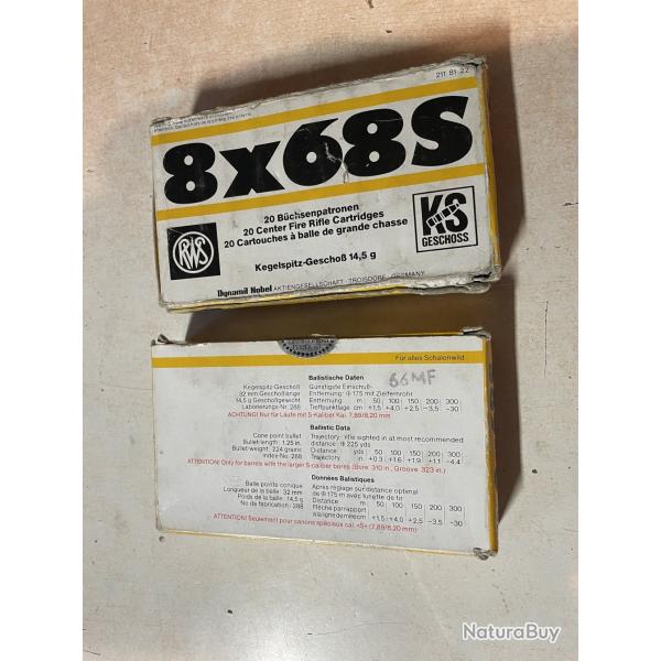 Lot de 77 cartouches RWS 8x68S ogives KS et H-Mantel