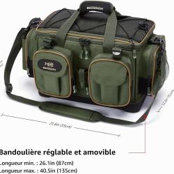 Sac de P&ecirc;che Bandouli&egrave;re Tackle - Grande Capacit&eacute;, L&eacute;ger et R&eacute;sistant &agrave; l'Eau avec Housse de Pluie