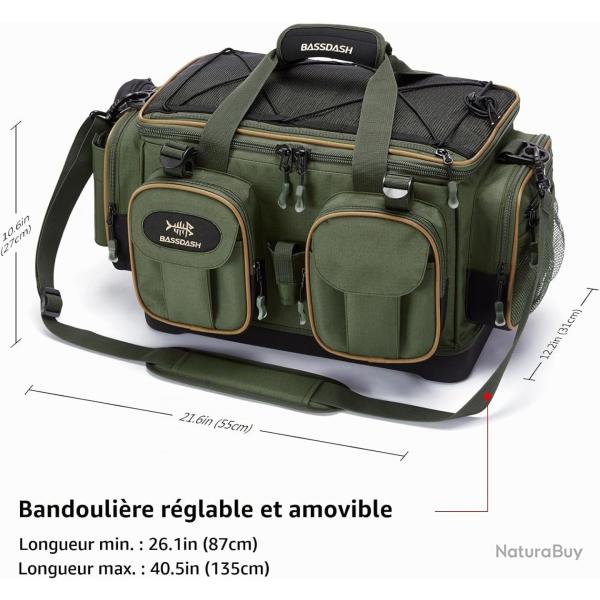 Sac de P�che Bandouli�re Tackle - Grande Capacit�, L�ger et R�sistant � l'Eau avec Housse de Pluie