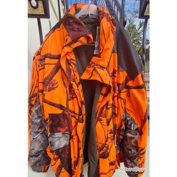 Veste de chasse camo orange grand froid decathlon