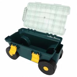 Tabouret de jardin &agrave; roulettes avec rangement int&eacute;gr&eacute; - Chariot pratique pour ext&eacute;rieur