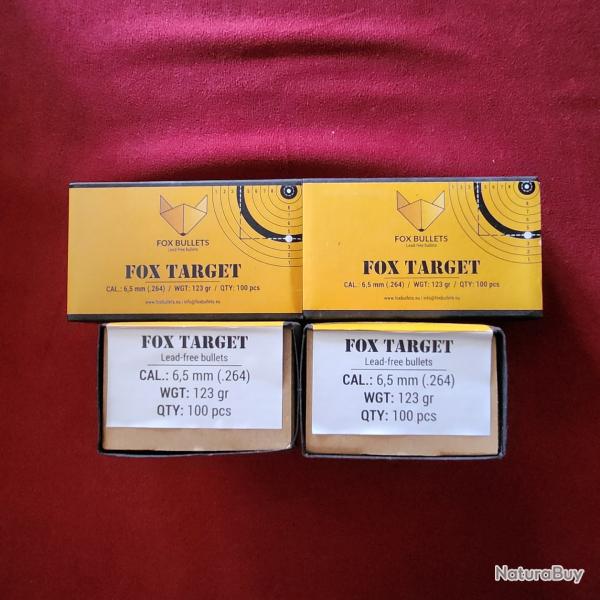 100 ogives FOX Target 6,5 mm (.264) 123 gr