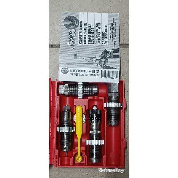 Jeu d'outils Lee deluxe calibre 38SPL 357 Mag 4 outils complet avec si�geur microm�trique 90964