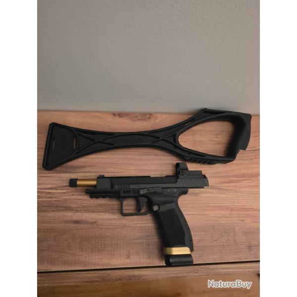 PISTOLET CANIK TP9 SFX II CUSTOM NOIR/OR 9MM LUGER POINT ROUGE MECANIK CROSSE AMBASE CANIK