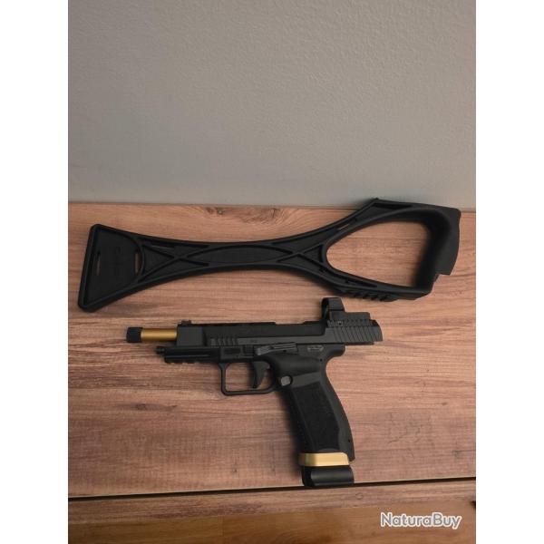 PISTOLET CANIK TP9 SFX II CUSTOM NOIR/OR 9MM LUGER POINT ROUGE MECANIK CROSSE AMBASE CANIK