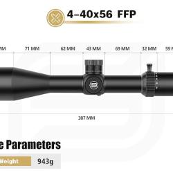 S Lunette de tir SPINA OPTICS VoidRax 4-40&times;56 FFP- 34mm Tube, IPX7, MOA Reticle, Black Matte