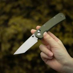 Couteau GEO Knife Blaze Lame Tanto Acier Bohler M390 Manche G10 Vert Crossbar Lock GEO2503H