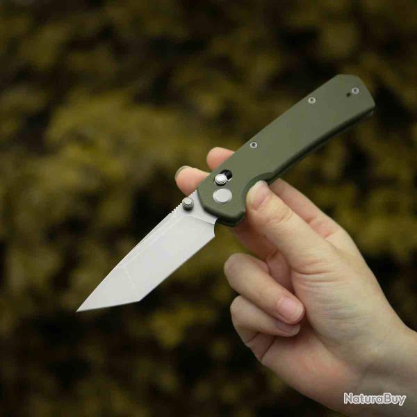 Couteau GEO Knife Blaze Lame Tanto Acier Bohler M390 Manche G10 Vert Crossbar Lock GEO2503H