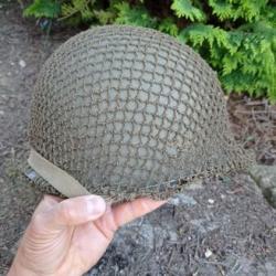 Casque US WW2 jonc avant pattes fixes avec filet de camouflage