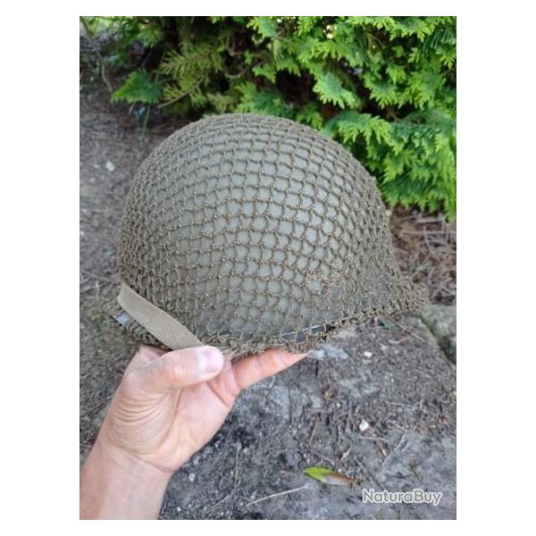 Casque US WW2 jonc avant pattes fixes avec filet de camouflage