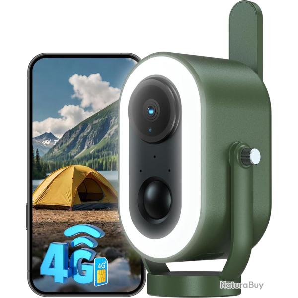 Cam�ra Surveillance 4G LTE Magn�tique avec Carte SIM 2K HD 6,000mAh Batterie PIR D�tection Humaine