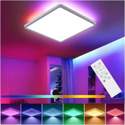 Plafonnier LED, intensit&eacute; variable avec t&eacute;l&eacute;commande, 24 W, RGB, 4 000 K, design carr&eacute; moderne pour