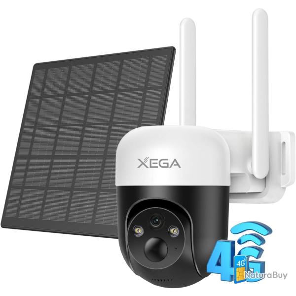 Cam�ra Solaire Ext�rieure 4G avec Carte SIM sans WiFi Autonome 2K, Batterie Int�gr�e, D�tection de M