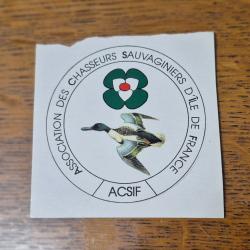 Autocollant chasse  , gibier d'eau ,  paris , acsif