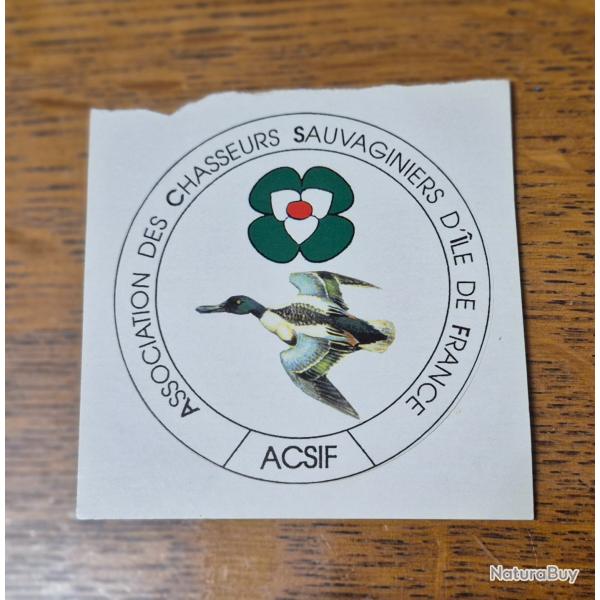 Autocollant chasse  , gibier d'eau ,  paris , acsif