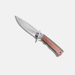 Couteau fixe style chasse Red Wood - Manche bois et m&eacute;tal