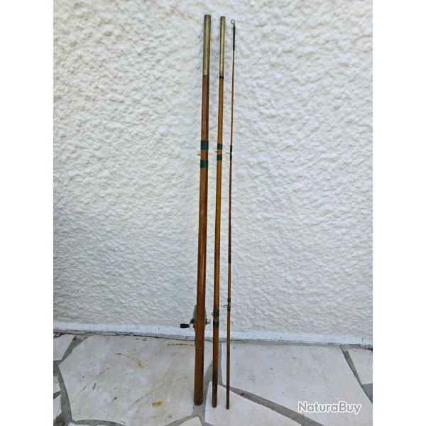 Canne � lancer bois et laiton plus moulinet Peerless