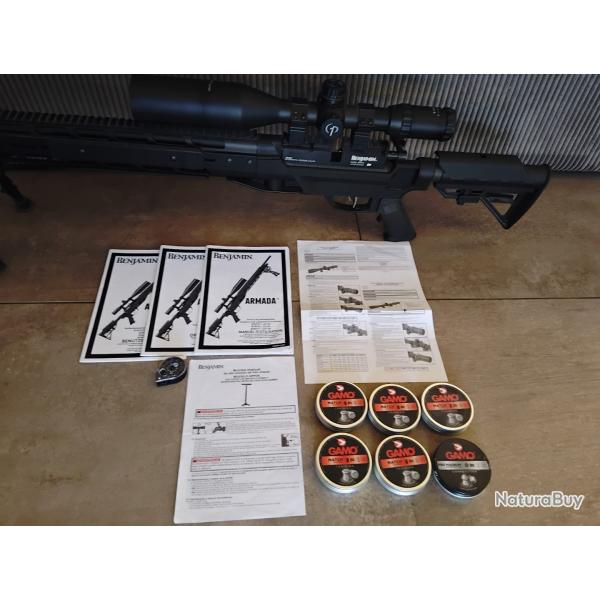 Carabine a plomb Armada benjamin + lunettes + pompes PCP + plombs + cibles m�tallique