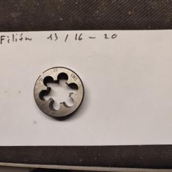 Fili&egrave;re  13/16-20  ,pour filetage de canon surpresseur et silencieux USA