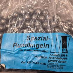 Balles rondes en plombs H&N Cal.450 ( 11.50mm)  Sachet de 100