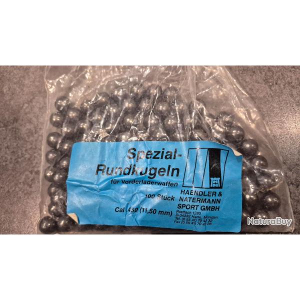 Balles rondes en plombs H&N Cal.450 ( 11.50mm)  Sachet de 100