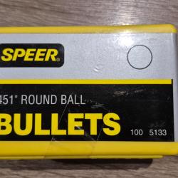Balles rondes en plombs SPEER  bullets Cal.451  boite de 100