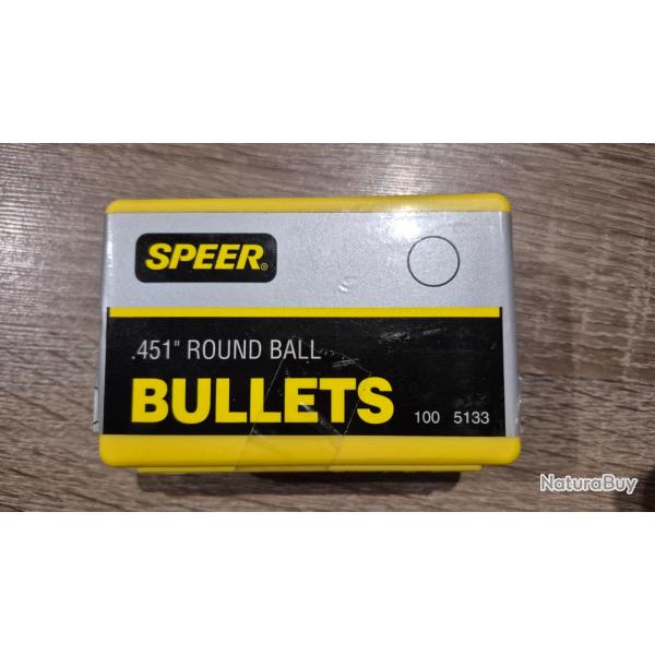 Balles rondes en plombs SPEER  bullets Cal.451  boite de 100