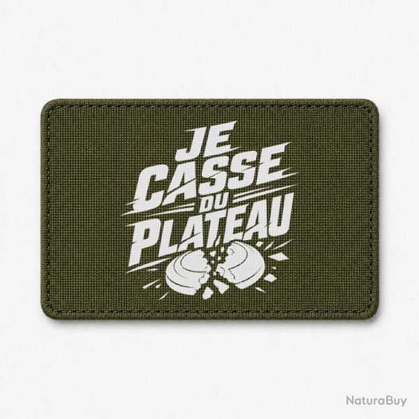 Patch Ball Trap - Je casse du plateau - Slogan tireur - Olive / Blanc