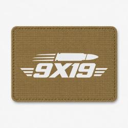 Patch Tir Sportif - 9&times;19 - Cartouche - Coyote / Blanc