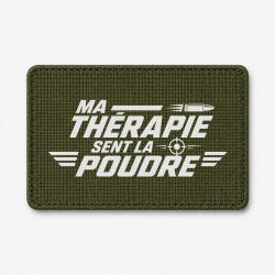 Patch Tir Sportif - Ma th&eacute;rapie sent la poudre - Cible et balle - Olive / Blanc