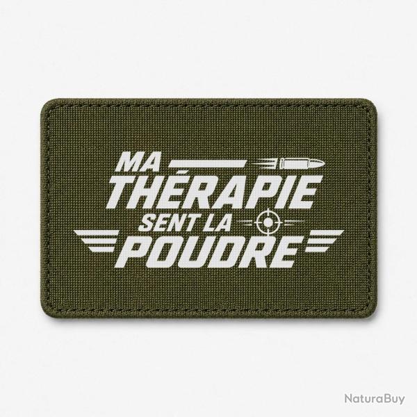 Patch Tir Sportif - Ma th�rapie sent la poudre - Cible et balle - Olive / Blanc