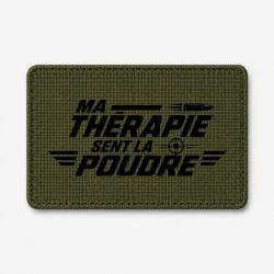 Patch Tir Sportif - Ma th&eacute;rapie sent la poudre - Cible et balle - Olive / Noir