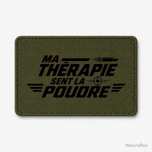 Patch Tir Sportif - Ma th�rapie sent la poudre - Cible et balle - Olive / Noir