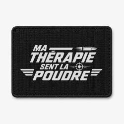 Patch Tir Sportif - Ma th&eacute;rapie sent la poudre - Cible et balle - Noir / Blanc