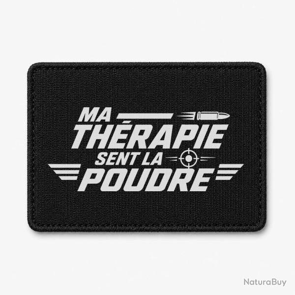 Patch Tir Sportif - Ma th�rapie sent la poudre - Cible et balle - Noir / Blanc
