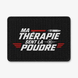 Patch Tir Sportif - Ma th&eacute;rapie sent la poudre - Cible et balle - Noir / Orange