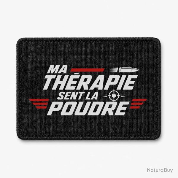 Patch Tir Sportif - Ma th�rapie sent la poudre - Cible et balle - Noir / Orange