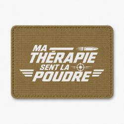 Patch Tir Sportif - Ma th&eacute;rapie sent la poudre - Cible et balle - Coyote / Blanc