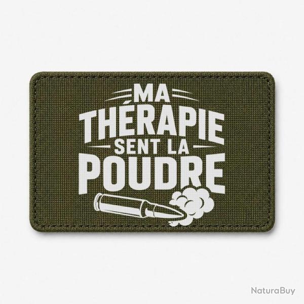 Patch Tir Sportif - Ma th�rapie sent la poudre - Douilles - Olive / Blanc