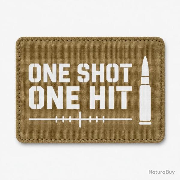 Patch Tir Sportif - One Shot One Hit - Cartouche - Coyote / Blanc