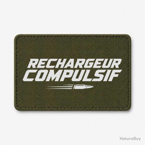 Patch Tir Sportif - Rechargeur compulsif - Typographie balle - Olive / Blanc