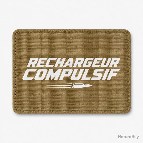 Patch Tir Sportif - Rechargeur compulsif - Typographie balle - Coyote / Blanc