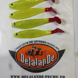 Delalande Shad GT 9cm Chartreux queue rouge X4