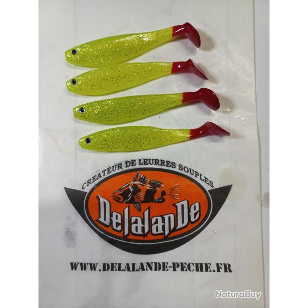 Delalande Shad GT 9cm Chartreux queue rouge X4