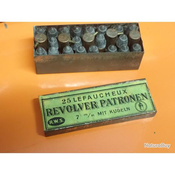 Boite de 25 cartouches LEFAUCHEUX 7 mm � broche. Class�es en D