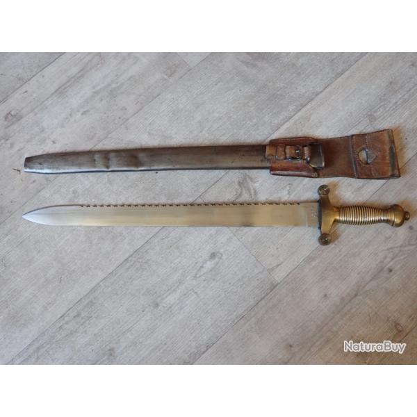 Rare glaive suisse 1842 avec fourreau exp�rimental en fer + porte fourreau en cuir allong� !