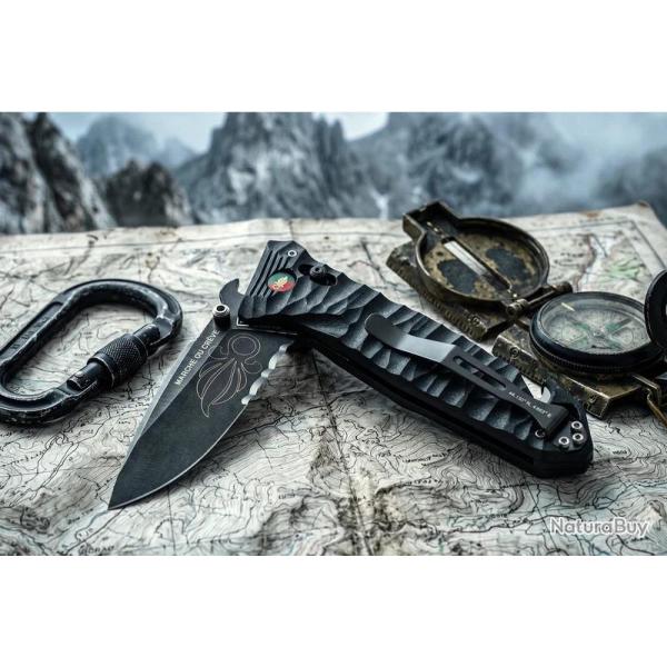 COUTEAUX TB CAC LAME SERRATION MANCHE PA6 NOIR LEGION ETRANGERE