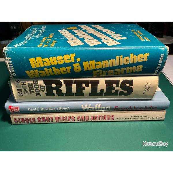 Lot de 4 livres: Rifles,Mauser, Walther, Mannlicher et Waffen pour collectionneur